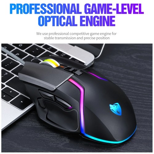 

T-WOLF V11 Wired Gaming Mouse 8 Button Colorful RGB 1000-6400 Adjustable DPI Office Mouse for Laptop/PC Built-in Weights