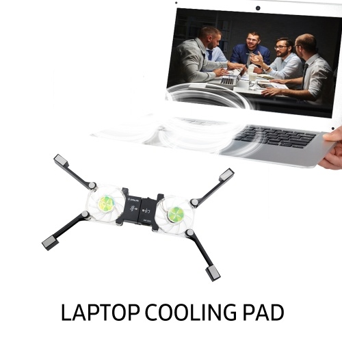 

DR-S03 Laptop Cooling Pad Folding Portable Cooling Pad USB Powered Blue Light Effect with Double Fans Cooling Stand Black
