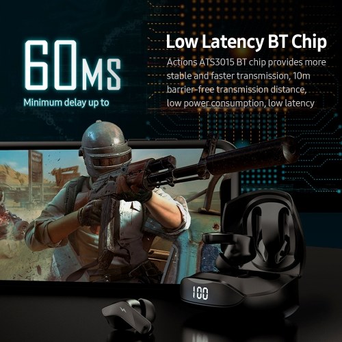

Ajazz A1 BT5.0 Headphone In-ear Sports Gaming Earbuds Ergonomic Design with Digital Display Screen Touch Control Black
