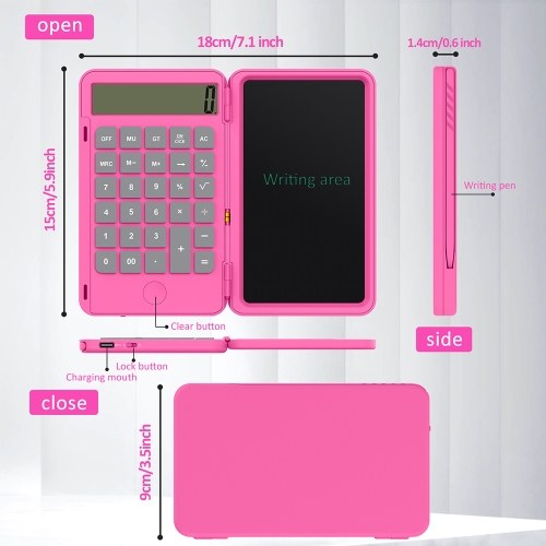 

Calculator Writing Board USB Charging Carry on Convenient for Work and Study Also Inkless Drawing Or Planning Boards Black