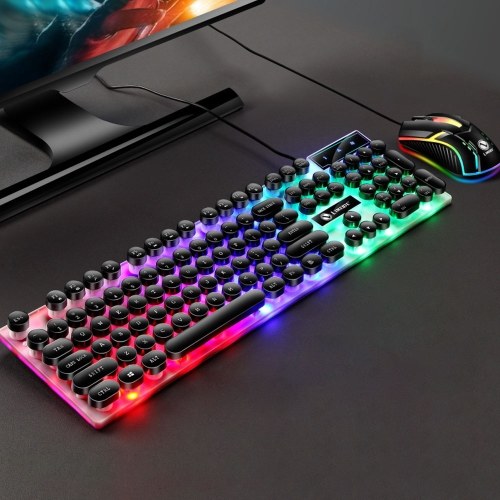 

Wired Keyboard Mouse Combo Backlit Keyboard with Folding Feet Suspended Keycaps Ergonomic Mouse Breathing Light Plug N Play Black