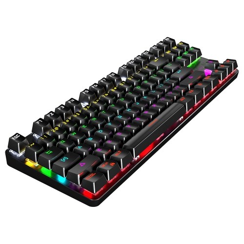

Проводная игровая механическая клавиатура BAJEAL 87 клавиш с механическим синим переключателем с RGB-световым эффектом