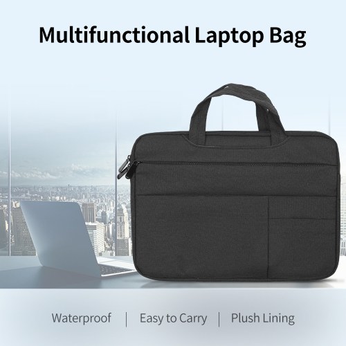 

15.4 inch Laptop Bag Portable Waterproof Wear-resistant Laptop Protective Bag with Plush Lining Smooth Zipper Black