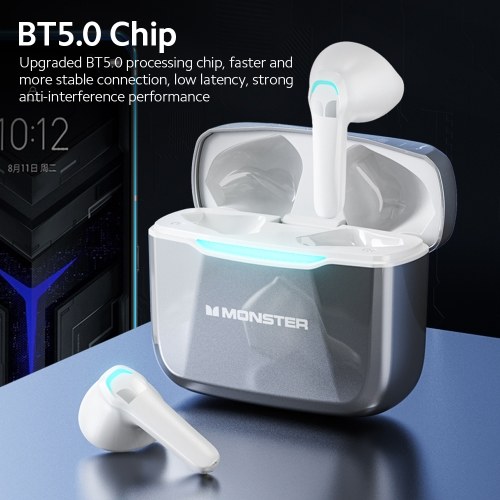 

MONSTER GT11 True Wireless BT Earbuds Ergonomic Semi-in-ear Headphones BT5.0 Chip Moving Coil Unit HiFi Sound Quality Black