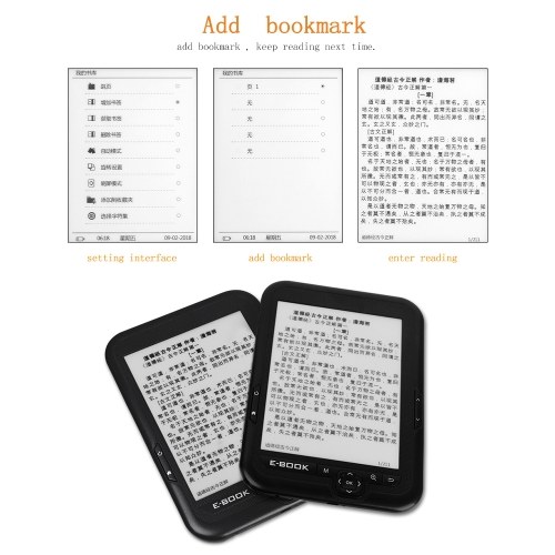 

Portable E-book Reader 6 inch Multifunctional E-reader 16GB Memory Compact Size Buitl-in Lithium Battery Long Endurance Time