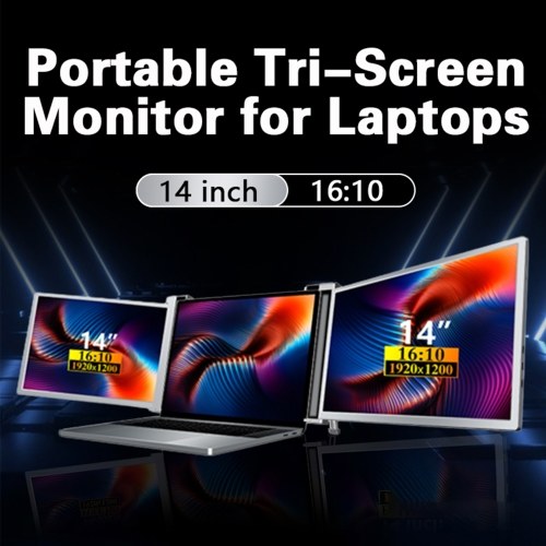 14 inch Portable Triple-screen Monitor Laptop Expansion Screen 1920*1200 Resolution Easy Installation for 15-17 inch Laptop 