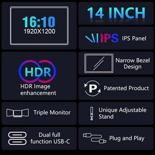 14 inch Portable Triple-screen Monitor Laptop Expansion Screen 1920*1200 Resolution Easy Installation for 15-17 inch Laptop 