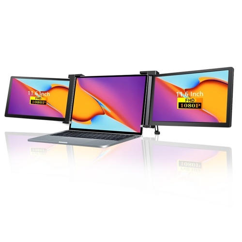 11.6 polegadas Laptop Expansão Tela FHD Portable Tri-screen Monitor com 1 cabo para 2 displays para Windows, MacOS para 13.3-16,5 polegadas Laptop