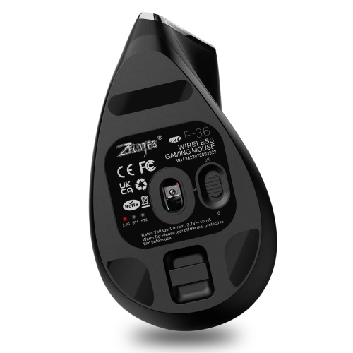 ZELOTES F-36 Wireless vertical 2.4G Bluetooth mouse full color light 8 key programming five DPI game mouse built-in 730mah lithium battery Black 