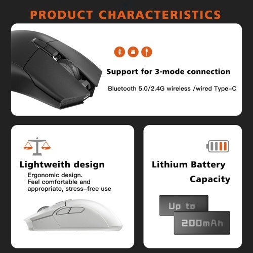 Motospeed Darmoshark N3 Wireless BT  3 Mode Gaming esports Mouse 26000DPI 7 key Optical PAM3395 Lightweight portable computer mouse suitable for laptop computers 