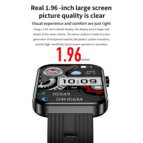 FW10 1.96`` Smartwatch BT5.0 Intelligent Watch IP67-waterproof Fitness Tracker Compatible for Android iOS 