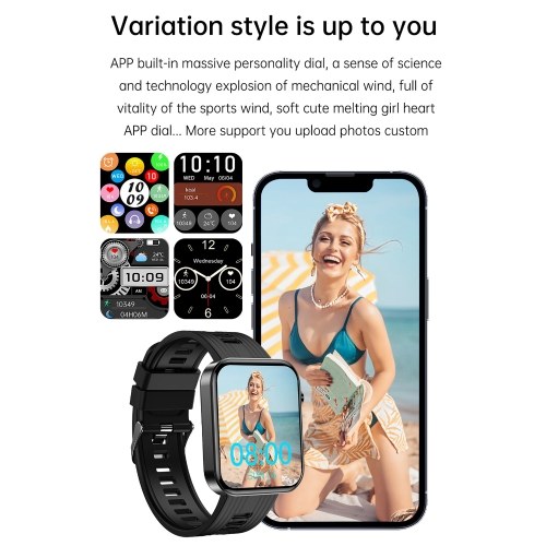 FW10 1.96`` Smartwatch BT5.0 Intelligent Watch IP67-waterproof Fitness Tracker Compatible for Android iOS 