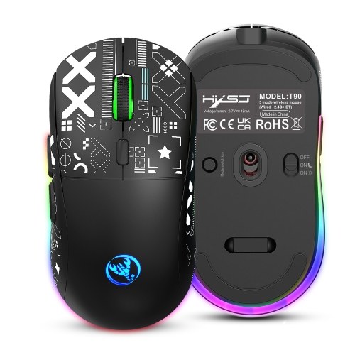 hxsj T90 2.4G Wireless Mechanical Mouse RGB Gaming Mouse Ergonomic Design 10 Million Keystroke Lifetime 3600DPI 11 RGB Lighting Modes 
