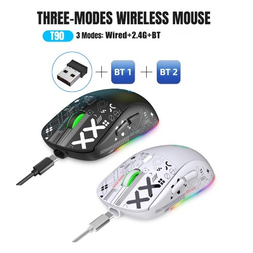 hxsj T90 2.4G Wireless Mechanical Mouse RGB Gaming Mouse Ergonomic Design 10 Million Keystroke Lifetime 3600DPI 11 RGB Lighting Modes 