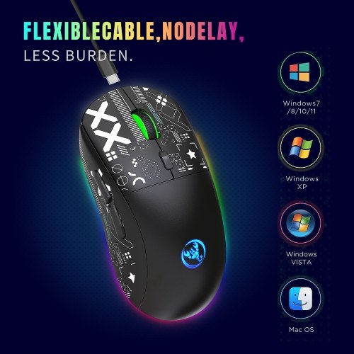 

hxsj T90 2.4G Wireless Mechanical Mouse RGB Gaming Mouse Ergonomic Design 10 Million Keystroke Lifetime 3600DPI 11 RGB Lighting Modes