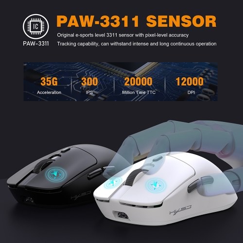 HXSJ T68 Wireless 2.4G BT5.1 Wired Tri-Mode Rechargeable Gaming Mouse 12000DPI Adjustable E-sports Mice Lightweight and 6 keys Customize Design Long Endurance Battery For Computer Laptop PC 