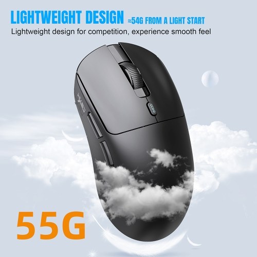 HXSJ T68 Wireless 2.4G BT5.1 Wired Tri-Mode Rechargeable Gaming Mouse 12000DPI Adjustable E-sports Mice Lightweight and 6 keys Customize Design Long Endurance Battery For Computer Laptop PC 