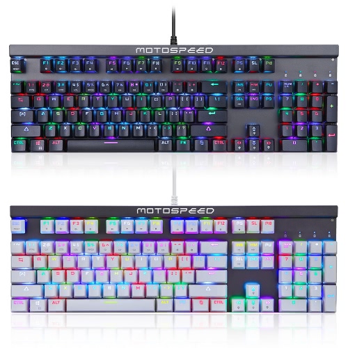 

MOTOSPEED CK103 Professional Gaming Esport Механическая клавиатура с тактильными высокоскоростными 104 ключами Anti-Ghosting Blue Switches Регулируемая полноцветная RGB с подсветкой 14 режимов Светодиодная подсветка USB-кабель