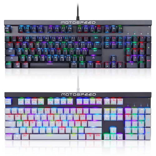 

MOTOSPEED CK103 Professional Gaming Esport Mechanical Keyboard with Tactile High-speed 104 Keys Anti-Ghosting Blue Switches Adjustable Full Color RGB Backlit 14 Modes LED Backlight USB Wired