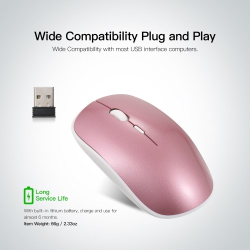 

2.4G Wireless Mouse 1600DPI Optical Chargeable and Portable Mobile Mouse with USB Receiver 4 Buttons for PC Laptop Desktop Fit for Left/Right Hand (White)