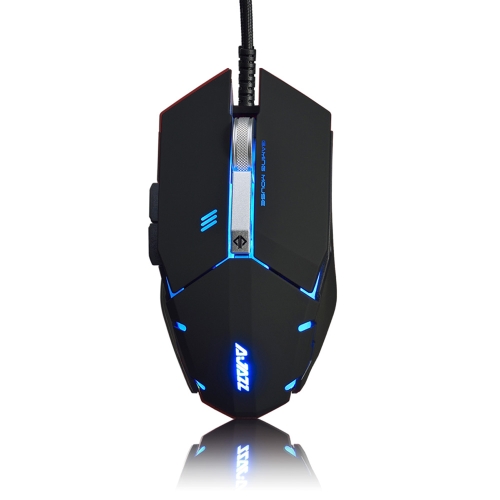 AJAZZ GTC-3050 Jogo profissional Mouse com fio 4000 DPI Mouse USB óptico 6 Modo de luz LED de respiração 7 Botões com roda de alumínio para PC Desktop Laptop Black