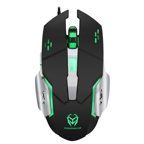 KINGANGJIA Ergonomique Gaming Souris Précision Souris Filaire Optique avec 3200 Réglable DPI 4 Lumières de Couleur pour Ordinateur Portable Noir avec Argent