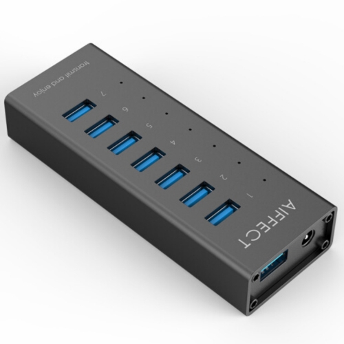

AIFFECT Portable 7-портовый концентратор USB3.0 One Drag Seven USB-концентратор Plug and Play для настольных ПК для ноутбуков US Plug Black