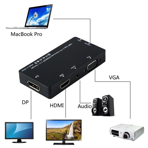 

USB Type C to HUB VGA DP Audio HDMI 4 in 1 Dongle Converter for NoteBook Air Pro MacBook HP tablet computers
