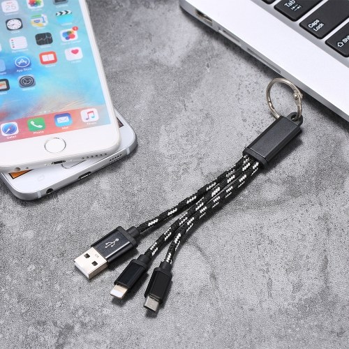 

2-in-1 USB 2.0 Male to Type-C Nylon Braided Charge Cable Replacement For iOS Huawei Samsung HTC etc