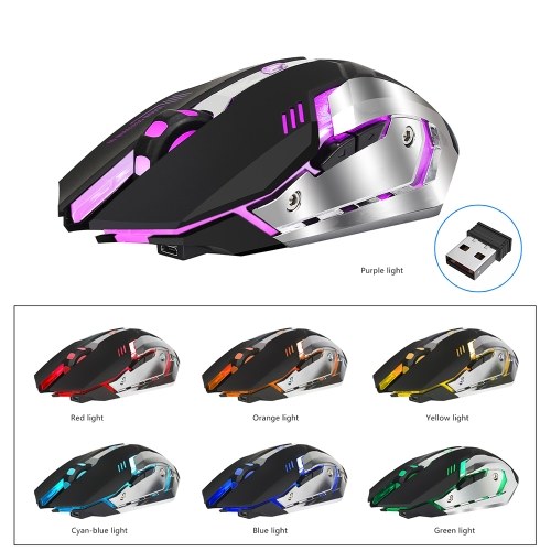 HXSJ M10 Wireless Mouse 2400 DPI Rechargeable 7 color 6 Breathing Backlight