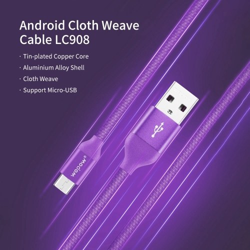 

WOPOW Android Cloth Weave Cable USB Cable Charging Transmission Two-in-one Cable LC908 Black 1m 5pcs