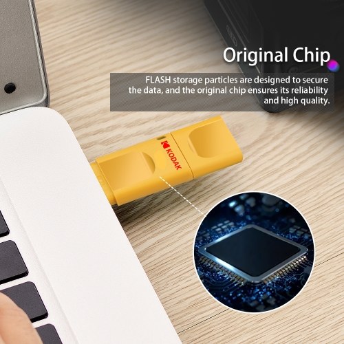 

KODAK K233 Slim U Disk Portable USB 3.0 High-speed Transmission On-Vehicle Anti-lost USB Drive Waterproof Mini Size With Independant Dust Cover 128GB Yellow