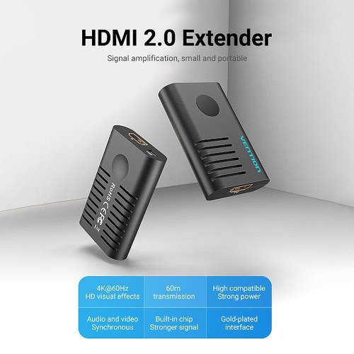 

Vention AIEB0 HDMI 2.0 Extender Female to Female 4K@60Hz Portable Connector Repeater HDMI Signal Booster Amplifier 60m HDMI Cable Extension
