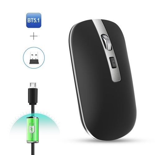 HXSJ M50 Dual Mode Wireless Mouse 2.4G Wireless Mouse BT Mouse Mute Office Mouse with Adjustable DPI for PC Laptop Black