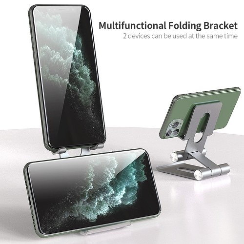 

Desktop Bracket for Cellphone Multifunctional Dual Axis Folding Portable Metal Bracket Holder Suitable for Mobile Phone/Tablet Black
