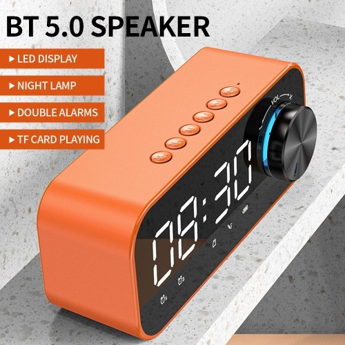 

BT 5.0 Speaker LED Display Night Lamp 3 Adjustable Brightness Levels Double Alarms Volume Controlling Knob TF Card Playing