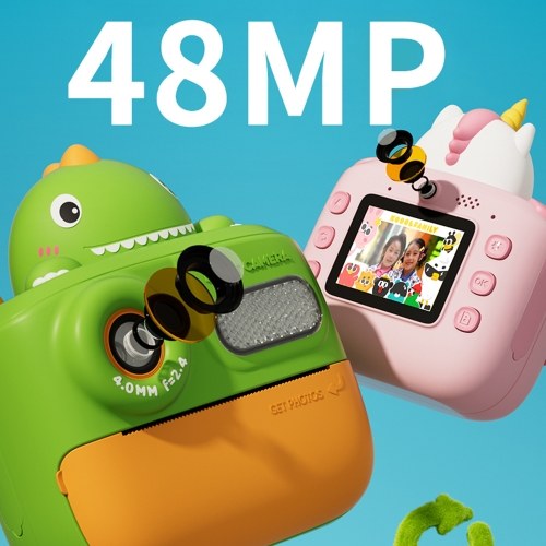 

Kids Camera 48MP Front and Rear Kids Print Camera Thermal Print Multifunctional Camera for Kids High-Clear Screen 800mAh Battery 32GB SD Card Creative DIY Colored Pens Stickers Lanyard Camera for Kids Ages 3 and Up