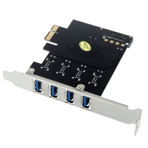 

Подержанный 4-портовый адаптер SuperSpeed USB 3.0 PCI Express Контроллер карты 15-контактный разъем питания SATA Низкий профиль