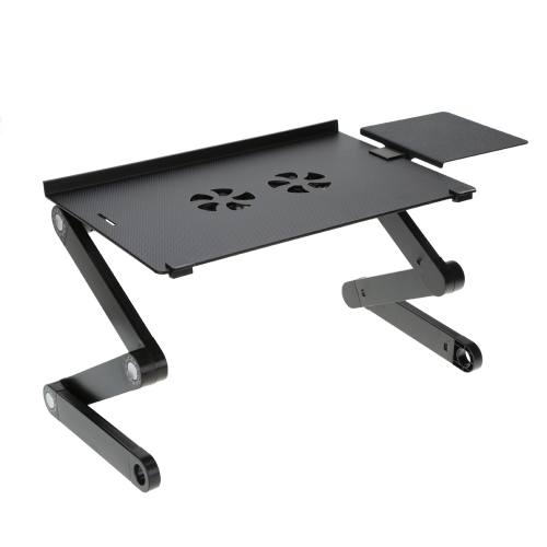 Portable Adjustable Folding Bed Sofa Table Desk Tray Stand with Mouse Pad 2 Fans Multi Angle Legs for 17in Laptop Notebook Tablet Pad