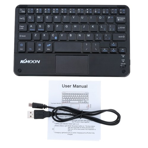

Second Hand KKmoon 59 Keys Ultra Slim Thin Mini Bluetooth Keyboard with Touch Pad Panel for Android for Windows PC Tablet Smartphone