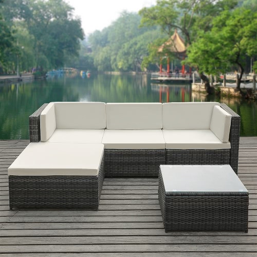 iKayaa 5PCS PE Rattan Wicker Patio Garden Furniture Sofa Set