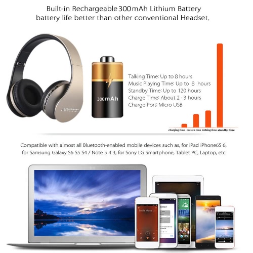 

Andoer BT Headphone Wireless Stereo BT 4.1 Headset 3.5mm Wired Earphone MP3 Player TF Card FM Radio Hands-free Gold + DIY Tri Fidget Spinner