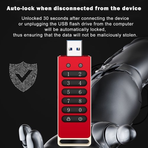 Encrypted USB Drive Secure USB Flash Drive 32GB / 64GB / 128GB / 256GB AES256-bit USB 3.0 Hardware Password Memory Stick Automatic Lock for Personal Protection Aluminum Alloy Shell with Encryption Keypad 