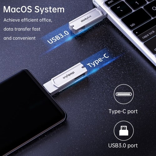 Lenovo thinkplus TPCU301Plus U Disk 256GB USB3.0+Type-C Port Recognition USB Flash Drive Thumb Drive Support Tablet Mobile Phone Computer Laptop MacOS System 