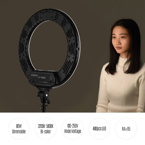 

18inch LED Video Ring Light Kit with 2m Light Stand/ Phone Holder/ Bag 80W Dimmable 3200K-5800K Bi-color for Photo Video Studio
