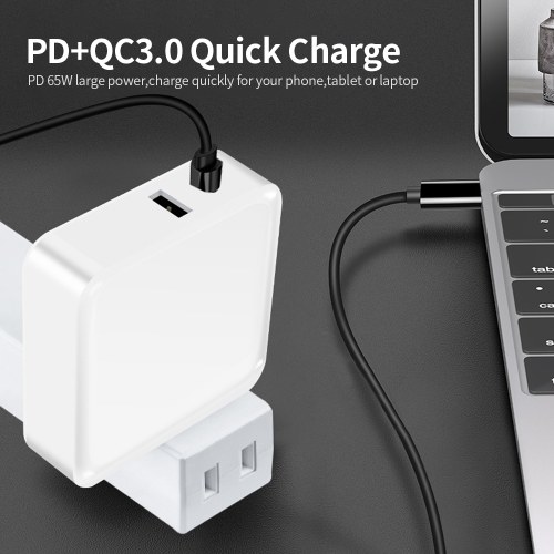 

WLX-i8 2 Port USB+Type-C Charger 65W PD+QC3.0 Quick Charge Portable Adapter Charger Head for Tablet/Phone UK Plug