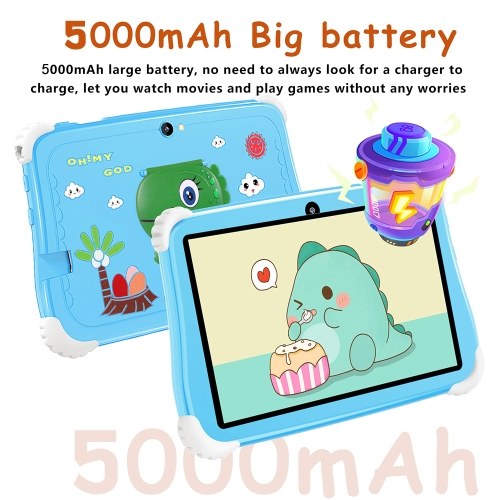 Kids Tablet 7-inch Android 10 4GB+64GB 1960*1080 High-Clear Screen Learning Tablet Safe Protective D