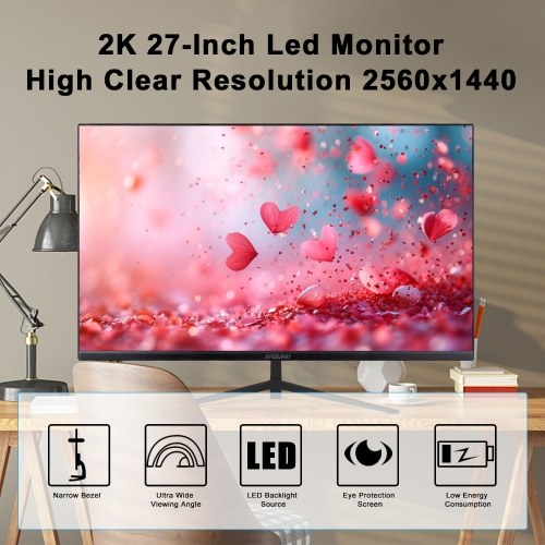 2K Gaming Monitor 27in Computer Monitor Ultra Thin LED 2560x1440 Fast 165HZ Desktop Monitor Screen Protector for Eyes High Clear 16:9 IPS Panel 300cd/m2 Compatible HDMI/DP/USB 