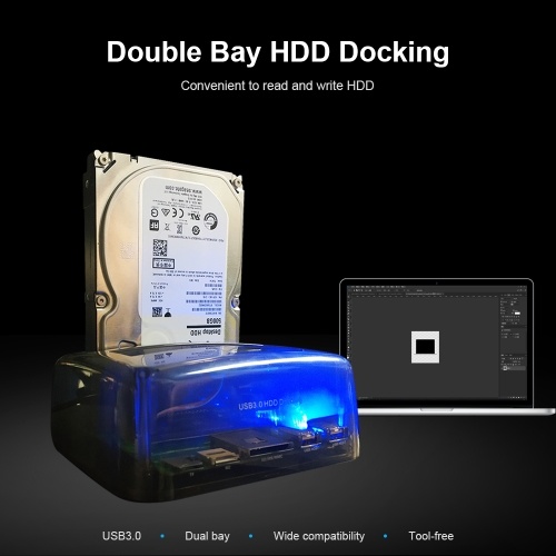 

Hard Drive Docking Station USB 3.0 to 2.5/3.5inch SATA Hard Disk Case Dual Bay HDD SSD Fast Speed Tool-free Installation