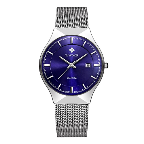 

WWOOR Fashion Stainless Steel Calendar Quartz Water-Resistant Men Watch & Spinner